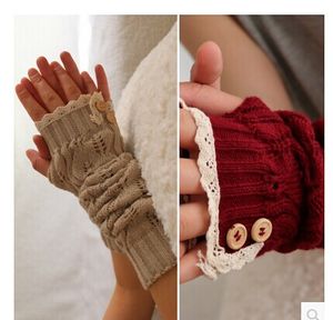 2017 Solid Lace Gebreide Vingerloze Handschoenen Ballet Dansknop Handschoen Branden Lange Arm Warmers Mitten Mode 8 Kleuren # 3706