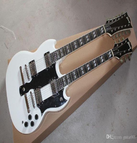 2014 Nouvelle arrivée entièrement 6 12 cordes Double Neck Custom Guitar SG 1275 White Electric Guitar2920915