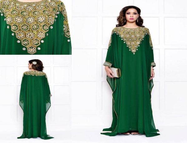 2015 Robes de soirée de mode arabe pour musulmans saoudiens de Dubaï Dubaï Femmes bon marché Crystals Fesins vert foncé à manches longues marin4869749