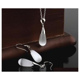 2015 Austria Crystal Necklace Jewelry Set 925 Sterling Silver Chain Big Water Drop Opal Collares Wedding Jewelry Sets para mujeres Ahzfy