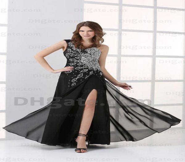 2015 blanco y negro una línea de gasa con abertura lateral vestidos de baile un hombro vestidos de noche plisados HW0527311869