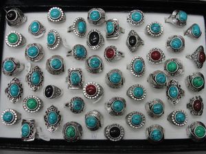 2015 gloednieuwe vrouwen antieke zilveren ring met vier kleuren turquoise bohemien ring gotische sieraden