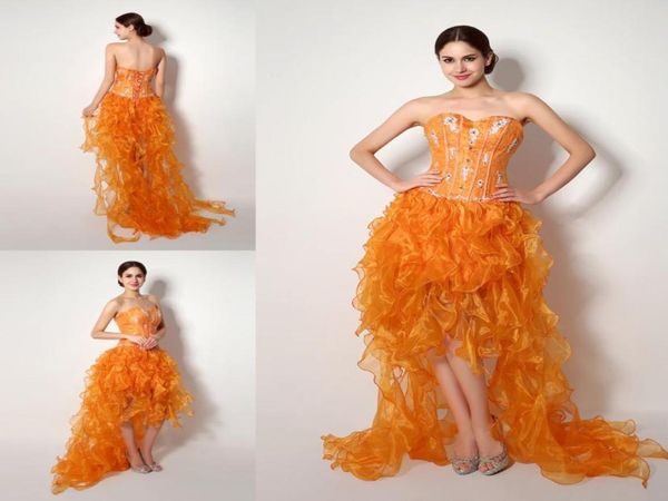 Diseñador 2015 Vestidos de baile de graduación bajo en stock CARACHE CRISTAL CRISTAL FISH BONING Ruched Orange Organa Party Vagado Sexy Dr6693875