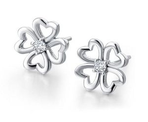 2015 bijoux de mode 925 boucles d'oreilles en argent Sterling avec cristal blanc classique bâton boucle d'oreille brillant forme de fleur pour les femmes