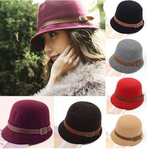 2015 Mode Vrouwen Solid Beach Riem Gesp Bowler Fedora Hat Bowler Caps