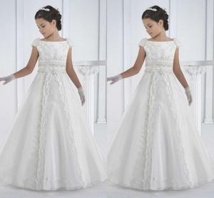 Vestidos de primera comunión hasta el suelo, vestidos de princesa blanca con flores para niñas, vestidos de comunión blancos para niñas, vestidos de comunión