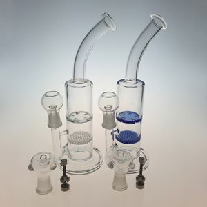 Glass Water Bong Comb Hookahs Dab Rigs Cyclone Disk Perc Dos funciones Oil Rig Tuberías de agua con titanio Nail Wp101 Clear Blue Color