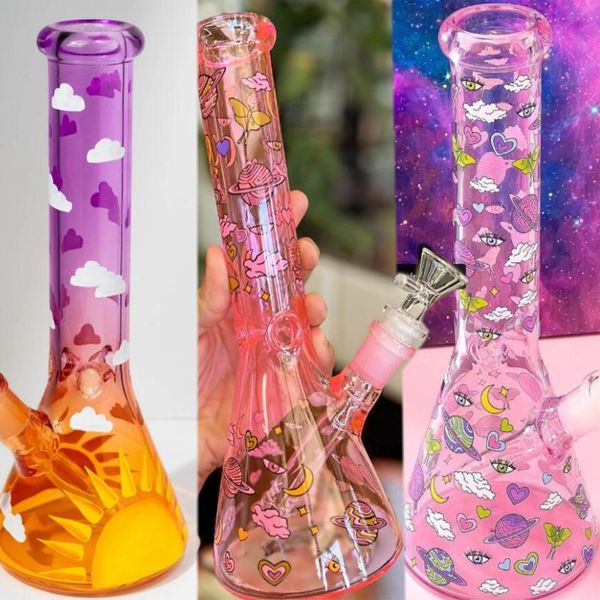 10 pouces coloré droit barboteur de glace narguilé arc-en-ciel verre eau bang downstem 14 mm bol dab rigs bong