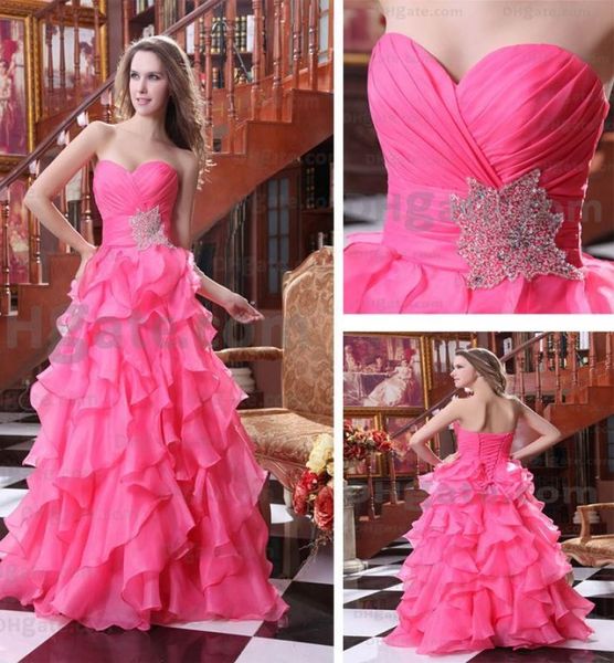 2015 hermosos vestidos de fiesta de la noche aline aline en capas rufas de durazno rojo imágenes reales reales3476300