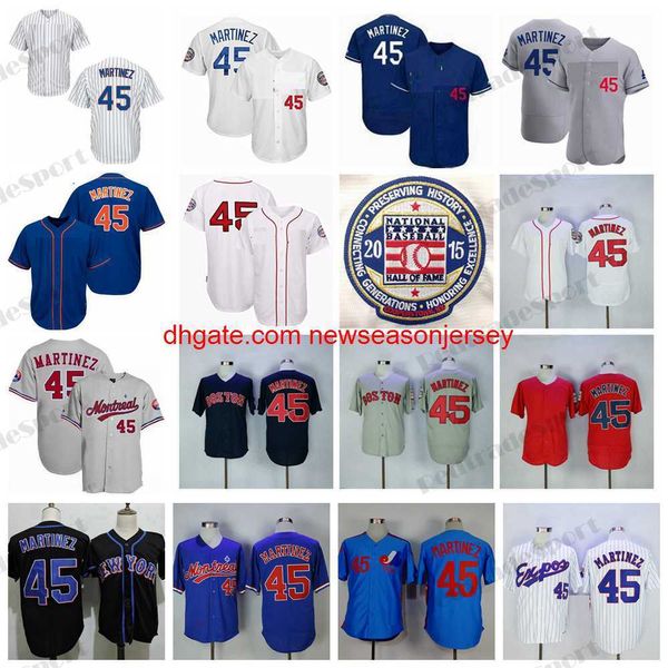 2015 Salón de la Fama Vintage 45 Pedro Martinez Jerseys de béisbol HOF Azul Blanco Montreal Rojo New Expos York Camisas de malla cosidas para hombre