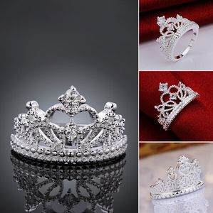 2018 alta calidad chica/mujer moda 925 plata R630 cristal brillante doble corona anillo 2,3*1,6 cm joyería de plata tamaño us7/us8