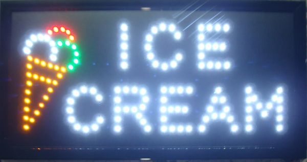 Venta caliente 10x19 Pulgadas interior Ultra Brillante intermitente Tienda de helados Tienda de neón abierta de led