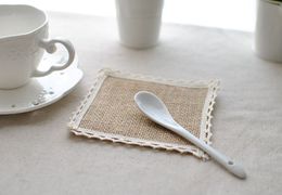 2015 hete verkoop 4 stks / set Japan stijl vierkante onderzetters stof tafel kop mat kommen met kant isolatie pads voor huisdecoratie