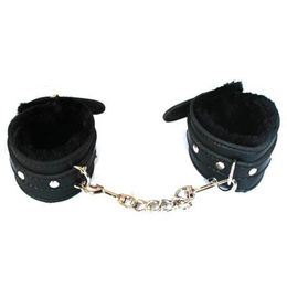 2015 Hot Sale Black PU Leathervelvet Hand Cuffs, Pluche Pols Reeding Bondage voor Couples Volwassenen Game Sex Toys Q0506