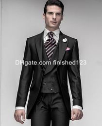 Esmoquin negro brillante con un botón para novio, solapa de pico, Blazer para hombre, ropa de boda, traje de fiesta (chaqueta + pantalones + chaleco) G969