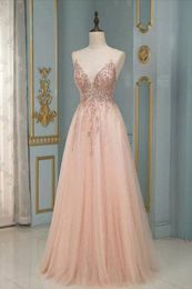 Vestidos de dama de honor rosa, novedad de 2024, sexis tirantes Spgahetti, espalda descubierta, apliques de lentejuelas, vestidos largos de fiesta de noche BC10827