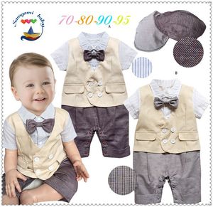 2019 Hot Selling Baby Jongens Kleding Korte Mouw Turn-down Collar Romper voor baby Kleine stropdas boog peuter jumpsuit met hoed 0-3age K25