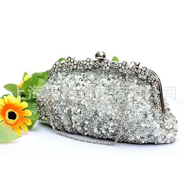 2015 en stock argent cristal sequin lourd perlé antique mariage mariée sac à main soirée sac à main clutch297F