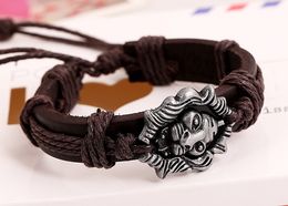 2015 nieuwste versie punk stijl 100% lederen armband legering de leeuw paar hennep touw verstelbare armband 20pcs / lot