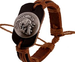 2015 nieuwste versie punk stijl 100% lederen armband handgemaakte man vrouw schijf schedel touw verstelbare armband 20pcs / lot