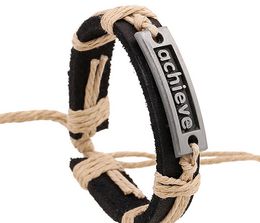 2015 dernière version style punk 100% alliage de bracelet en cuir véritable atteindre Couple Bracelet réglable en corde de chanvre 20pcs / lot