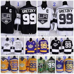 2015 Los Angeles #99 Wayne Jersey Zwart Wit Geel Paars Camo LA Kings Gretzky Oude Stijl Jerseys