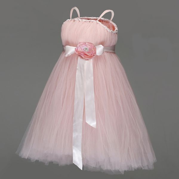 2015 Belle Rose Clair Fleur Fille Robes Robe De Bal Filles Pageant Robes Enfants Tulle Arc Étage Longueur Communion Robe De Fête De Mariage