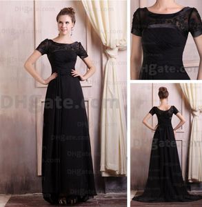 2015 Madre de la novia Vestido Negro Corte Tren Gasa Apliques de encaje Vestidos de noche Imagen real real DHYZ 029975644