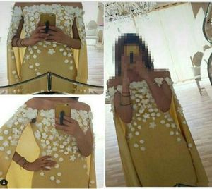 2015 Myriam Fares Robes Sheat Off Houple Floor Longueur Satin Fleurs faites à la main Célébrité Robes de soirée avec CAPE5476702