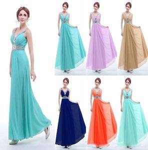 100 Real Picture Plus Size Bruidsmeisje Jurken Goedkope Lange V-hals Terug met riemen Chiffon Lange Maid of Honor Dress Wear Prom Party