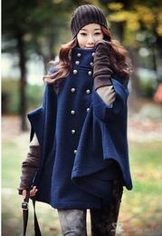 2015 nieuwe herfst en winter vrouwen poncho erwt jas mode vrouwen cape jassen jassen bovenkleding batwing mouw hoge kwaliteit
