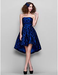 2015 nieuwe beste verkoop mode formele avondjurken strapless mouwloze rits asymmetrische koninklijke blauwe kanten jurken