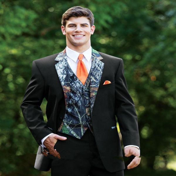 2015 Nouveaux smokings de camouflage Unique One Button Camo Mens Mariding Cost Notched Apel Groom Wear Prom Cost For Men Jacket Pants Vest TI 317W