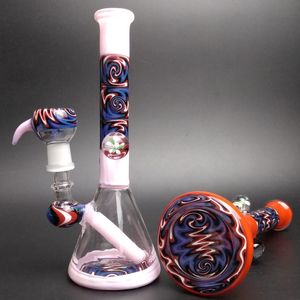 Glazen pruik Wag beker Bong Wig-Wag Bong 7.5inch Pink Red Dabs Rig met kwarts Banger Mini Tube Wig Wags Water Pipe Bongs