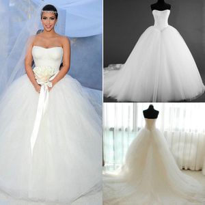 Nieuwe Corset Kim Kardashian Bridal Toga Daadwerkelijke beelden Hot Koop Mode Strapless A-lijn Trouwjurken Bruids Gow Tulle White Lace