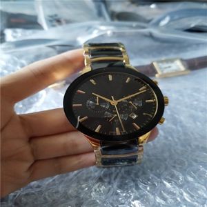 2015 nueva moda oro y reloj de cerámica cronómetro de cuarzo hombre cronógrafo relojes hombres reloj de pulsera 0202729