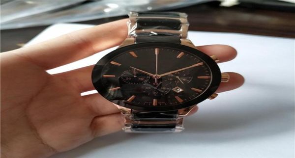 2015 New Fashion Rose Gold and Ceramic Quartz Stopwatch Top Sell Male Chronograph Watchs Style Watch 0178550936