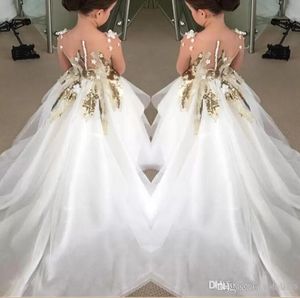 NIEUWE Design Flower Girls jurken 2023 voor bruiloften lange mouwen gouden pailletten optocht feestjurken eerste communie jurk voor kind tiener ba3079 gb0920