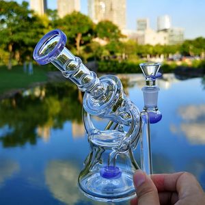 7 Inch Groen Paars Recycler Bongs Sidecar Water Pijpen DAB RIGHT Douchhead Percolator Oil Rigs 14mm Joint met Hoofdkom