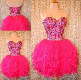 2015 Nuevo Vestidos de bienvenida de Hound Lovely Short Sweetheart Beads Graduación de cristal DRESSE ORGANZA MINI PROM Vestido formal WD17776773861