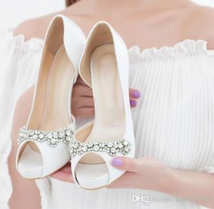 Envío Gratis, nuevos zapatos de boda sexis de lujo hechos a mano con diamantes de imitación de marfil, zapatos de novia de tacón alto, zapatos de vestir de fiesta para chica con punta abierta