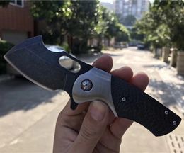 High End Flipper Folding Blade Mes DC53 Stone Wash Tanto Blade Carbon Fiber + Roestvrijstalen Handvat Kogellager Snelle Open EDC Pocket Kniv