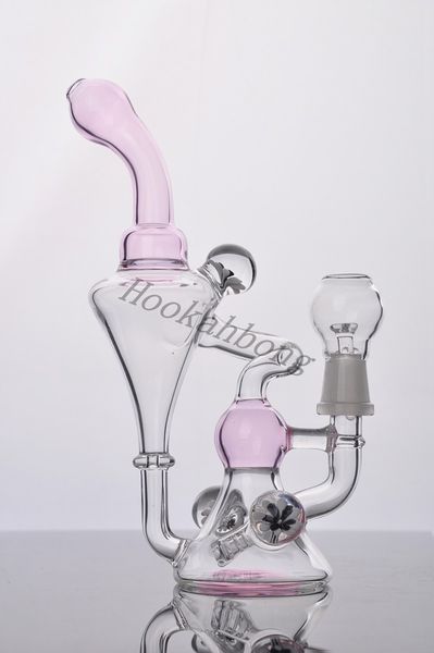 El vidrio ROSADO bong las cachimbas dos función del reciclador bóveda clavo pieza del cuenco pieza bubber tubería de agua plataformas petrolíferas dabber