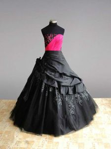 2015 nouvelles robes de bal sexy robes de Quinceanera noires sans bretelles avec des appliques de fleurs douces 16 robes 15 ans robes de soirée de bal QS73