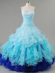 2015 Nieuwe Sexy Baljurken Blue Sweetheart Quinceanera Jurken met Kralen Sweet 16 Jurken 15 jaar Prom Party Lace Up Gowns QS76