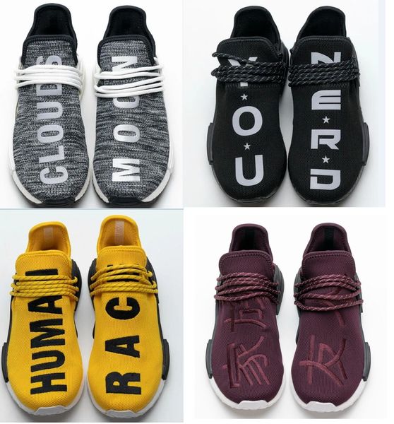 Human Race Running Trainers Chaussures Chaussures Pharrell Williams Chaussures Core Noire Chine exclusive Happy Gold Friends Family Trail Blank Canvas Pk Quality Yakuda