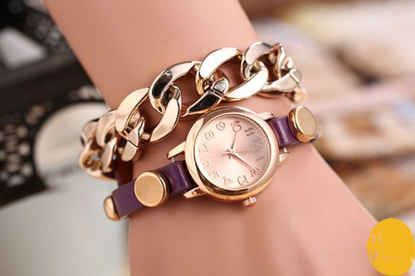 2015 nouvelles femmes vintage bracelet en cuir montres. chaîne en métal bracelet robe montre, mode dames montre-bracelet, livraison directe