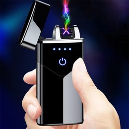 Nieuwe dubbele boog USB lichtere oplaadbare elektronische lichter LED -scherm Plasma Power Display Thunder Lighter Wholesales -gadgets voor man epacket gratis