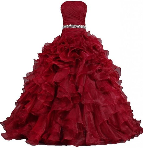 2015 NewSimple Bling BlingﾠNoir Rouge Quinceanera Robes Robe De Bal Avec Perles Cristaux Robe À Lacets Pour 15 Ans Debutante Downs QS130