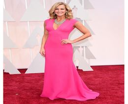 2015 Oscar Lara Spencer robes de tapis rouge Cap manches col en V longueur de plancher Jersey robes de célébrité DHYZ 014057095